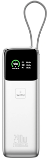 WiWU Внешний аккумулятор 27 000 мАч для ноутбука, планшета, смартфона | Мощность 240 Вт | Быстрая зарядка | Встроенный кабель | TFT-дисплей | Power Mega PM201