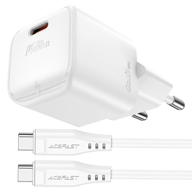 Acefast зарядное устройство A73 mini + кабель, PD20W GaN USB-C charger, цвет: белый