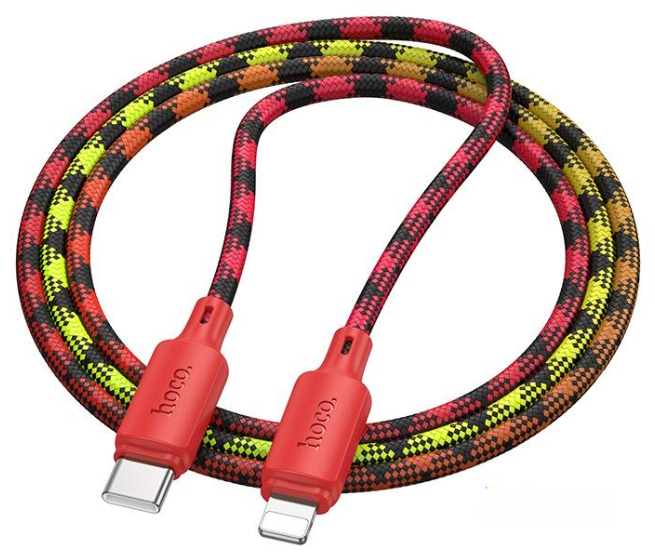 Hoco X116 (Gradient Red) Кабель | USB 2.4A | PD 27W |Type-C на Lightning | Нейлоновая оплетка | длина 1 м | Быстрая зарядка и передача данных | Прочный и износостойкий