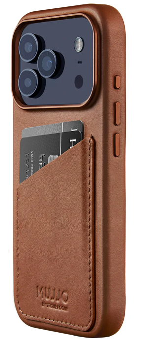 Mujjo Кожаный чехол со встроенным картхолдером Full Leather Wallet Case для iPhone 17 Pro, Tan