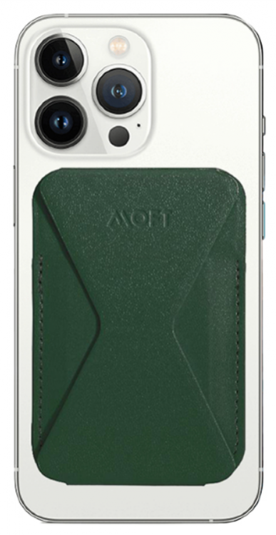 MOFT Картхолдер для iPhone 15/14 серии Snap-On | Подставка-кошелёк | USA Brands, тёмно-зеленый
