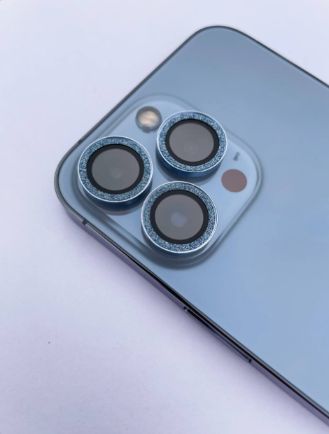Бронь на камеру для iPhone 13 Mini с Голубыми блестками