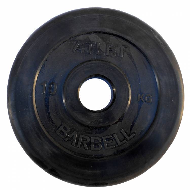 Диск d- 51 мм, 10 кг Atlet, обрезиненный, чёрного цвета