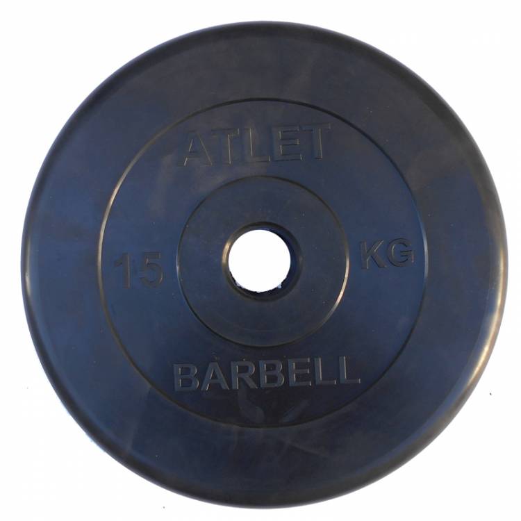 Диск d- 51 мм, 15 кг Atlet, обрезиненный, чёрного цвета