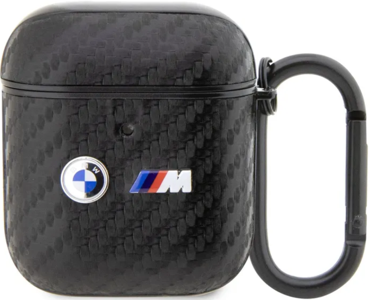 BMW Чехол для Airpods 1/2 | Карбон | M-collection PU Double metal logo, Black