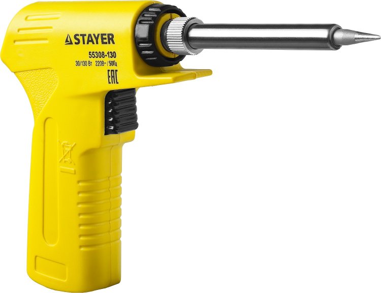 Stayer 55308-130 Паяльник "PROFI" PROTerm, с пистолетной пластмассовой рукояткой, с керамическим нагревательным элементом, 30 - 130 Вт