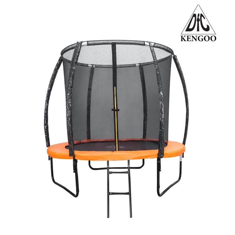 DFC Батут (244см) KENGOO II 8ft/ до 80 кг/ с лестницей/ для дачи/ Высота батута (без сетки) 55 см/ Высота сетки 150 см/ для детей/ с защитной сеткой/ с внутренней сеткой/ уличный/ оранж/черн