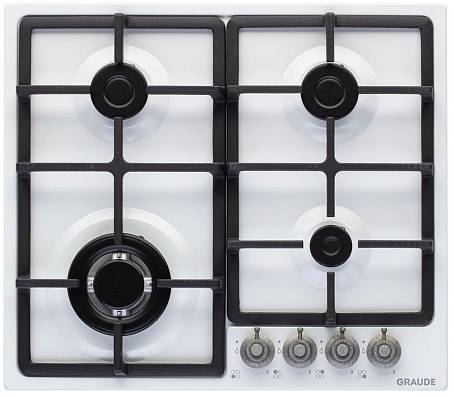 Graude газовая варочная панель Classic GSK 60.1 WM | Система GasControl | Электроподжиг| Эмаль античного белого цвета, классический стиль | Металлические поворотные переключатели цвета состаренного серебра | 51x58x5,6 см