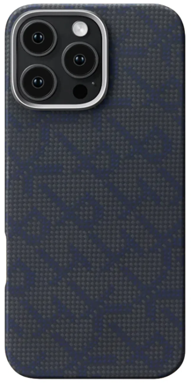 Pitaka Tactile Woven Чехол для iPhone 16 Pro 6.3" | MagSafe | Черный/Синий | Арамидное волокно | Легкий и тонкий | Совместим с беспроводной зарядкой | Защита камеры | Противоскользящая текстура