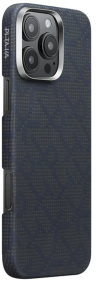 Pitaka Tactile Woven Чехол для iPhone 16 Pro 6.3" | MagSafe | Черный/Синий | Арамидное волокно | Легкий и тонкий | Совместим с беспроводной зарядкой | Защита камеры | Противоскользящая текстура