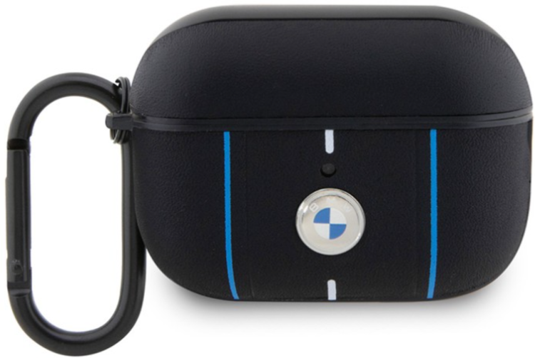 BMW Чехол для Airpods Pro 2 | Натуральная кожа | Карабин в комплекте | Signature leather Hot stamp lines, Black