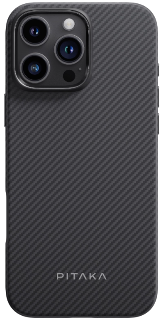 Pitaka Military-Grade Protective Case для iPhone 16 Pro | Ударопрочный Чехол из Арамидного Волокна | Черно-серый | Строгий стиль | Совместим с MagSafe 