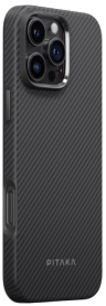 Pitaka Military-Grade Protective Case для iPhone 16 Pro | Ударопрочный Чехол из Арамидного Волокна | Черно-серый | Строгий стиль | Совместим с MagSafe 