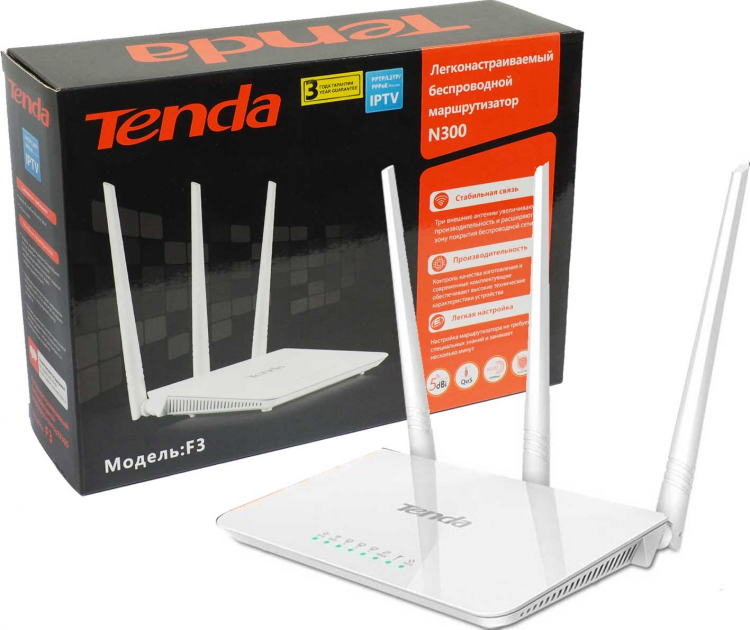 Wi-Fi роутер Tenda F3 | 300 мбит/с | 3 антенны | 5 дб | Цвет: Белый | Global