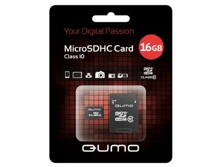 Карта памяти QUMO MicroSDHC 16GB Сlass 10 UHS-I ,3.0 с адаптером SD, черно-красная картонная упаковка