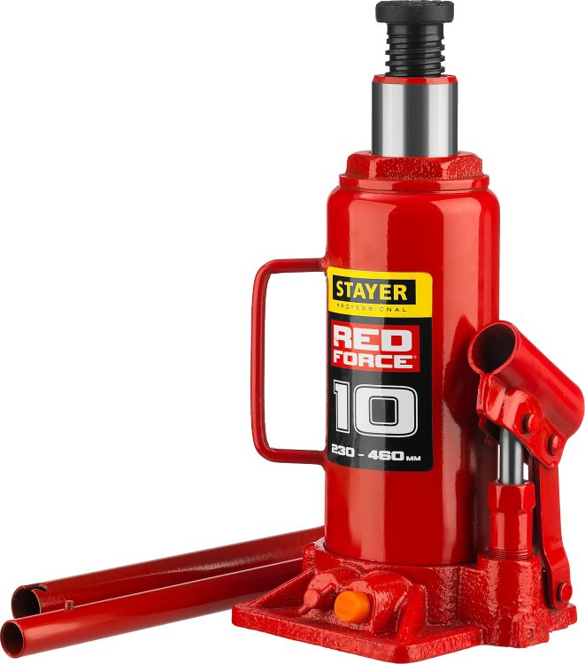 Stayer 43160-10 Домкрат гидравлический бутылочный "RED FORCE", 10т, 230-460 мм