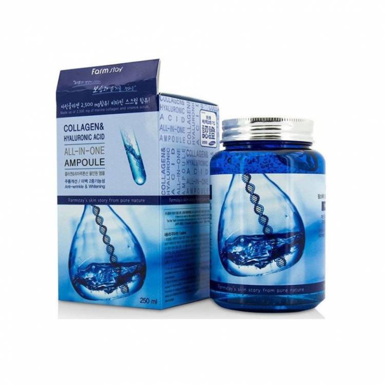 Сыворотка с гиалуроновой кислотой и коллагеном FarmStay All In One Collagen and Hyaluronic Ampoule 250мл