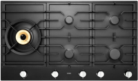 Asko Варочная газовая панель HG1986AB | ВхШхГ: 5х90х52,6 см | Эмаль | Газконтроль | Электроподжиг | 1 конфорка Super Vario Wok + 4 гибридные конфорки А+