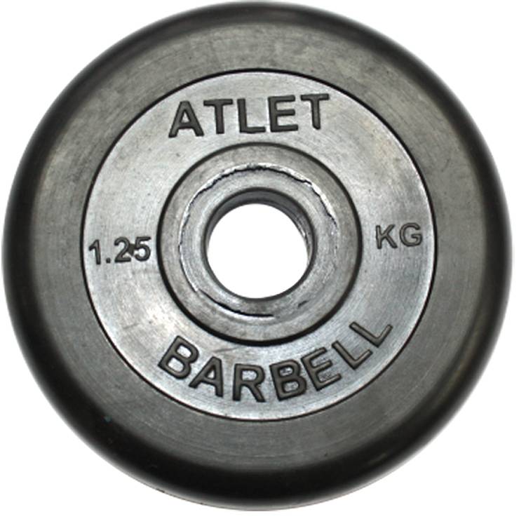 Диск d-26 мм, 1,25 кг Atlet, обрезиненный, чёрного цвета