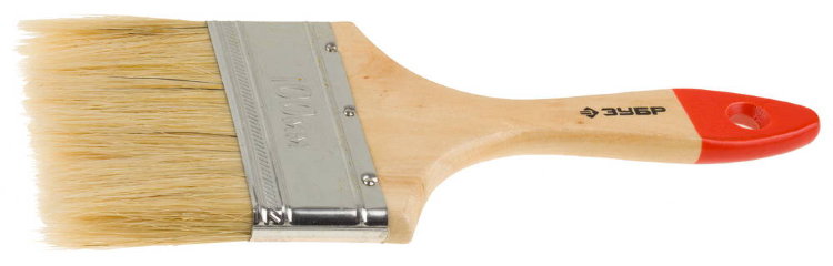 Зубр 100мм Кисть плоская УНИВЕРСАЛ-СТАНДАРТ , натуральная щетина, деревянная ручка