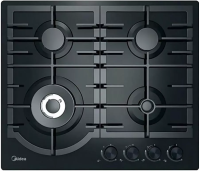 Midea Газовая панель MG649TGB | ВхШхГ: 9×60×51,5 см | Материал поверхности панели: Закаленное стекло | Материал решеток: Чугун