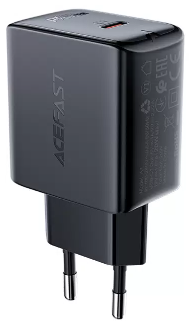 Acefast Зарядное устройство A1 PD20W single USB-C charger (EU). Цвет: черный																			