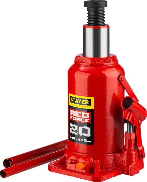 Stayer 43160-20 Домкрат гидравлический бутылочный "RED FORCE", 20т, 242-452 мм