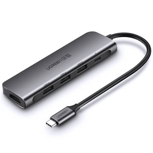 Ugreen Хаб для MacBook CM136 (50209) USB Type C to HDMI + USB 3.0*3 + PD Power Converter. Цвет: серый