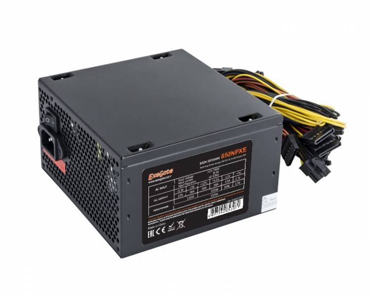 Блок питания 650W Exegate 650NPXE(+PFC), ATX, SC, black, 12cm fan, 24+(4+4)p, (6+2)p PCI-E, 3*SATA, FDD + кабель 220V с защитой от выдергивания <EX264476RUS-S>