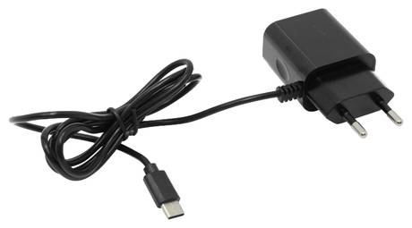 Jet.A Универсальное зарядное устройство от сети 220В UC-C14 (2 USB-портa, 2.1А, встроенный кабель USB Type-C) Цвет - чёрный