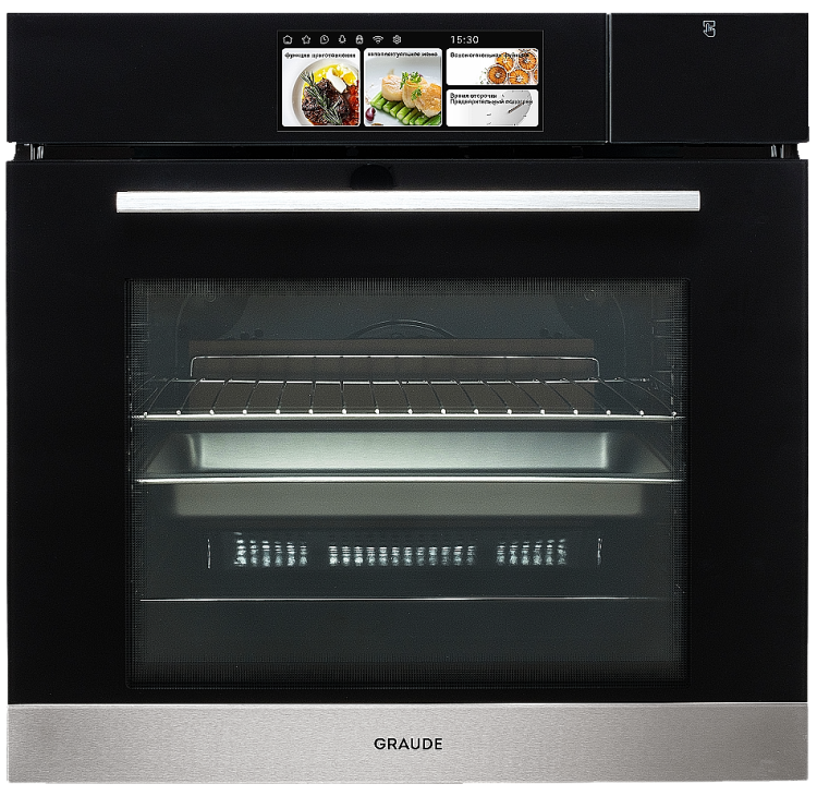 Graude Комбинированный духовой шкаф-пароварка PREMIUM BMDP 60.2 E | Размеры (ШxВxГ): 595x594x565 мм | Количество стекол дверцы: 3 | Режимы духового шкафа: 28 | Сенсорное управление Logic Control | Дисплей: TFT-дисплей высокого разрешения диагональю 7"