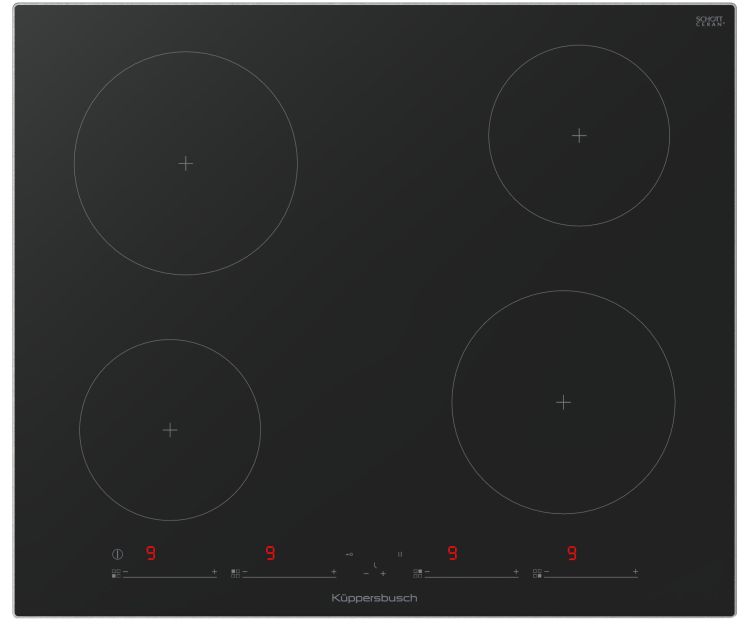 Kuppersbusch Индукционная варочная панель KI 6130.0 SE | 10-ступенчатая регулировка мощности с режимом Power для усиленного нагрева | Материал поверхности: стеклокерамика с черным покрытием | Вентиляция под столешницей для охлаждения | STOP-AND-GO – мгнов
