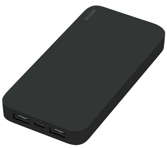 Внешний аккумулятор Power Bank Xiaomi (Mi) SOLOVE 20000mAh 18W Quick Charge 3.0. Dual USB с 2xUSB выходом, кожаный чехол (003M Black RUS)
