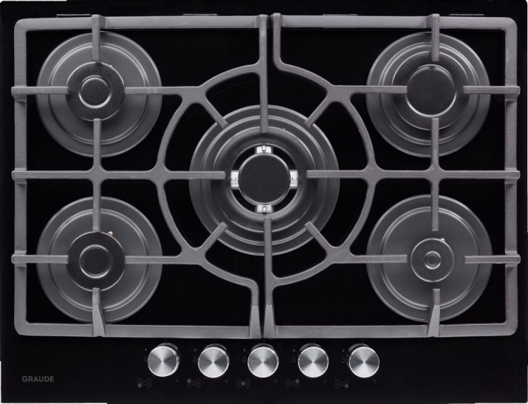 Graude Газовая варочная панель  GS 70.1 S | ШхВхГ: 700х45х515 мм | Система GasControl | Электроподжиг | Покрытие: Чёрное закалённое стекло