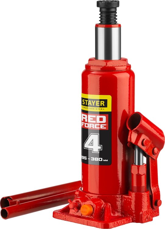Stayer 43160-4 Домкрат гидравлический бутылочный "RED FORCE", 4т, 195-380 мм