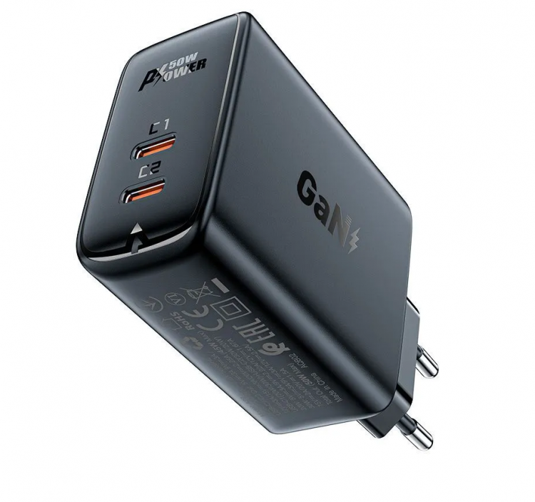 Acefast зарядное устройство для Samsung S series,  A29 PD50W, GaN, 2xUSB-C, цвет: черный
