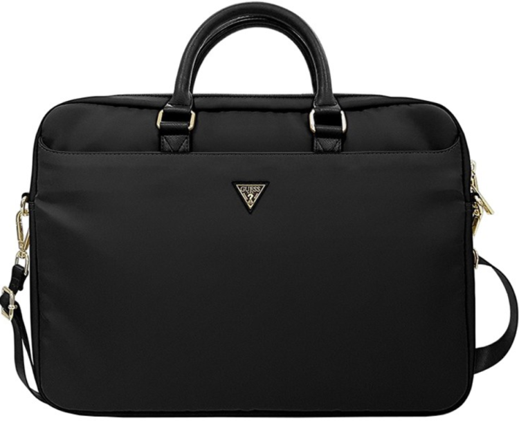 Guess Сумка для ноутбуков 15" Регулируемый наплечный ремень | Несколько отсеков для хранения | Nylon computer bag with Triangle metal logo Black	