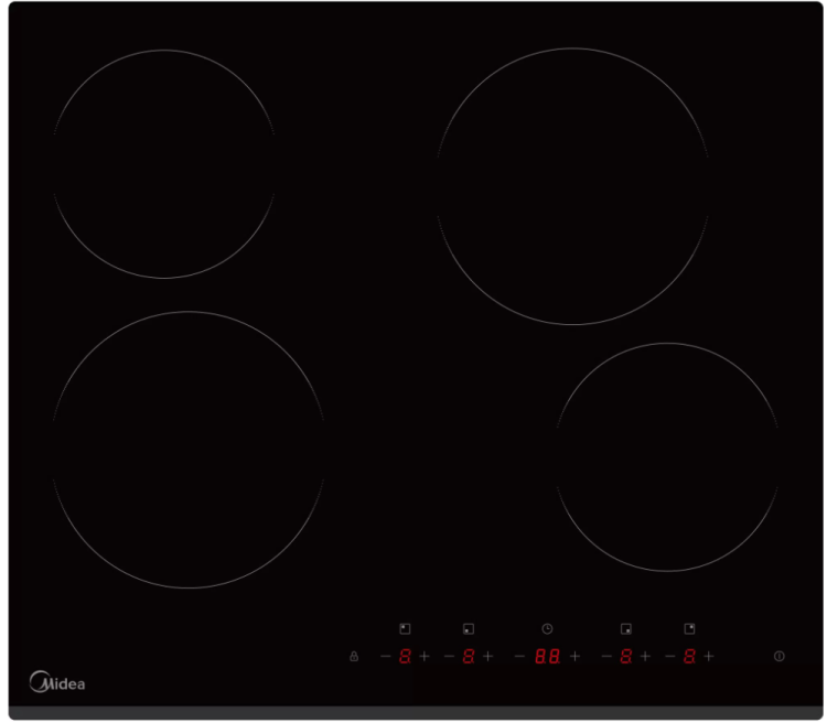 Midea Варочная стеклокерамическая поверхность MCH64107F | ВхШхГ: 5,1x59x52 см | 9 Уровней мощности | Мощность конфорок: 6600 Вт