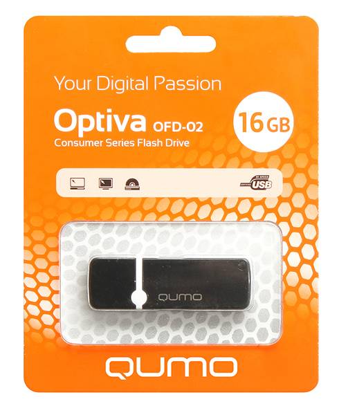 Накопитель QUMO 16GB USB 2.0 Optiva 02 Black, черный корпус (QM16GUD-OP2-black)