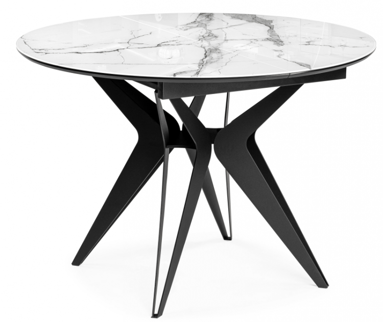 Woodville Стеклянный стол "Рикла" белый мрамор / черный | Ширина - 100; Высота - 76; Длина- 100 см