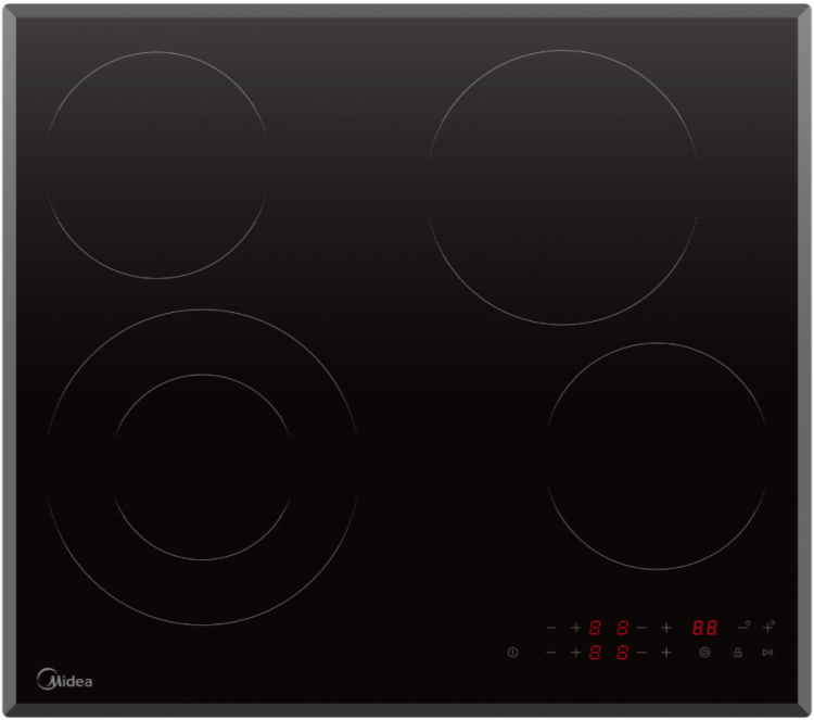 Midea Варочная стеклокерамическая поверхность MCH64407F | ВхШхГ: 5,1x59,8x52 см | 9 Уровней мощности | Мощность: 7000 Вт