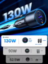 Ugreen Автомобильное зарядное устройство EC705 (55511) 130W на 3 порта 2*USB-C PD+USB-A Fast Car Charger с кабелем.