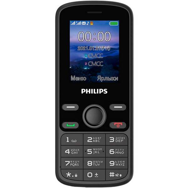 Мобильный телефон Philips E111 Xenium Black / 2SIM, 1.77", TFT, 128x160, EDGE, BT, FM, micro SD, micro SDHC, 1000 мА*ч Global