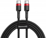Baseus Кабель USB-C Cafule | Цвет: Красный/Черный | Вид быстрой зарядки: PD2.0 | Мощность: 60Вт | Длина кабеля: 1м | Разъемы: USB Type-C/USB Type-C | Материал: Алюминиевый сплав/TPE/Нейлоновая оплетка