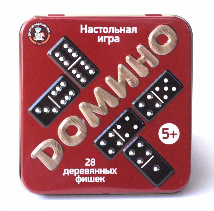 Настольная игра деревянная Домино, жестяная коробочка 4606088029900