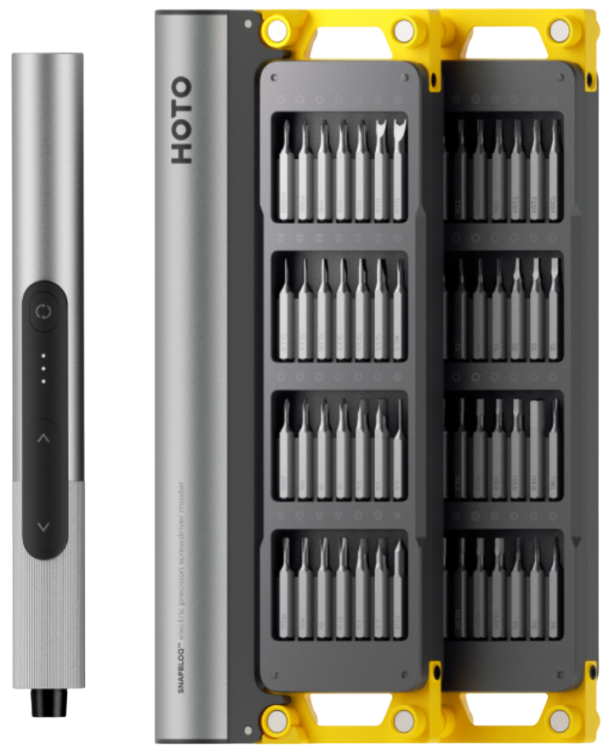 HOTO Аккумуляторная отвёртка с набором бит SNAPBLOQ Electric Precision Screwdriver Master Set (56 предметов, серый, жёлтый, S-A01)