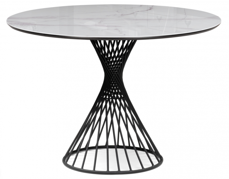 Woodville Стеклянный стол Вивиен белый мрамор / черный | Ширина - 110 см; длинна - 110 см; Высота - 76 см 