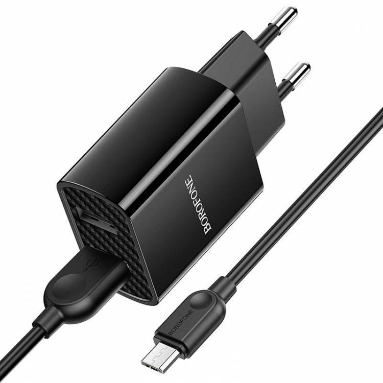 Зарядное устройство Borofone BA53A Powerway 2*USB + Кабель USB-Micro, 2.1A, черный, SOTA