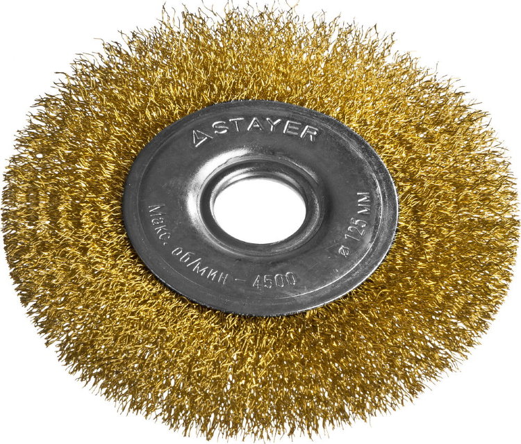 STAYER "PROFESSIONAL" 125ммх22мм Щетка дисковая для УШМ, витая стальная латунированная проволока 0,3мм