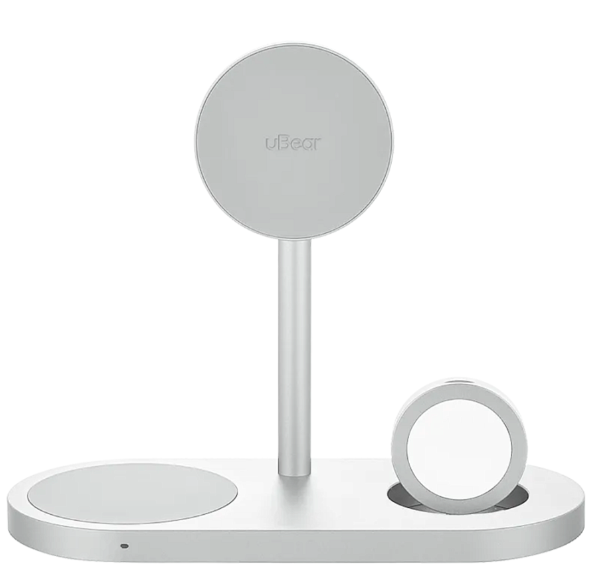 uBear Stage Ultra Qi2 Apple Watch Edition | Беспроводное зарядное устройство 3 в 1 | 30 Вт | Поддержка MagSafe | Совместимо с iPhone, Apple Watch, AirPods | Быстрая зарядка | Серый цвет